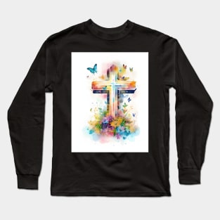 Christian Cross With Butterflies Long Sleeve T-Shirt